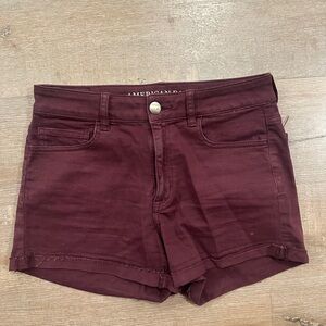 Burgundy 8 American Eagle Shorts Cuffed High Waist AE Hi-Rise Shortie Red Super